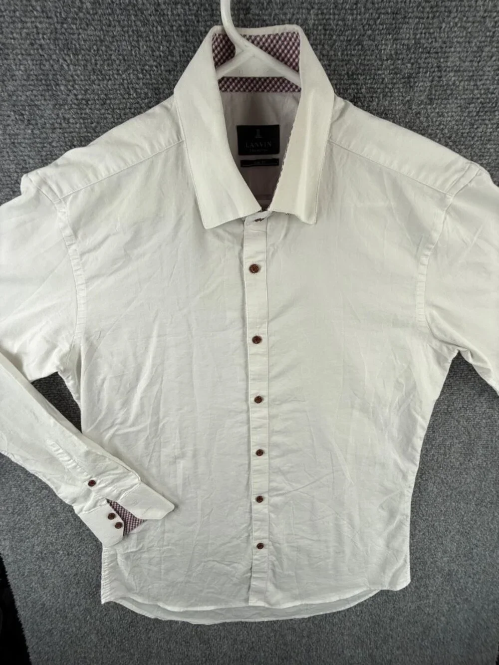 Lanvin Collection Button Up Long Sleeve Slim Fit White Size 100 Cotton Blend